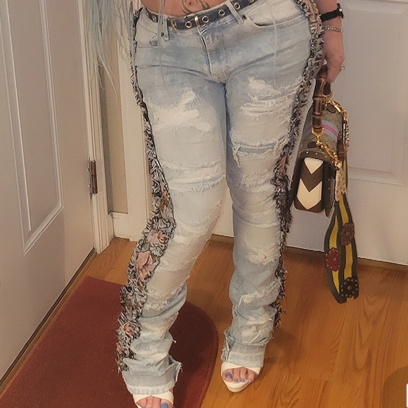 Stacked Jeans Embroidered Sides 32 - Picture 1 of 13